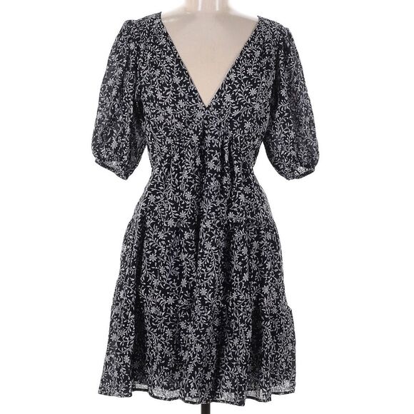 Xirena 100% Cotton Black Whimsey Goth Purple Vines Puff Sleeve Mini Dress Size M - Picture 1 of 11